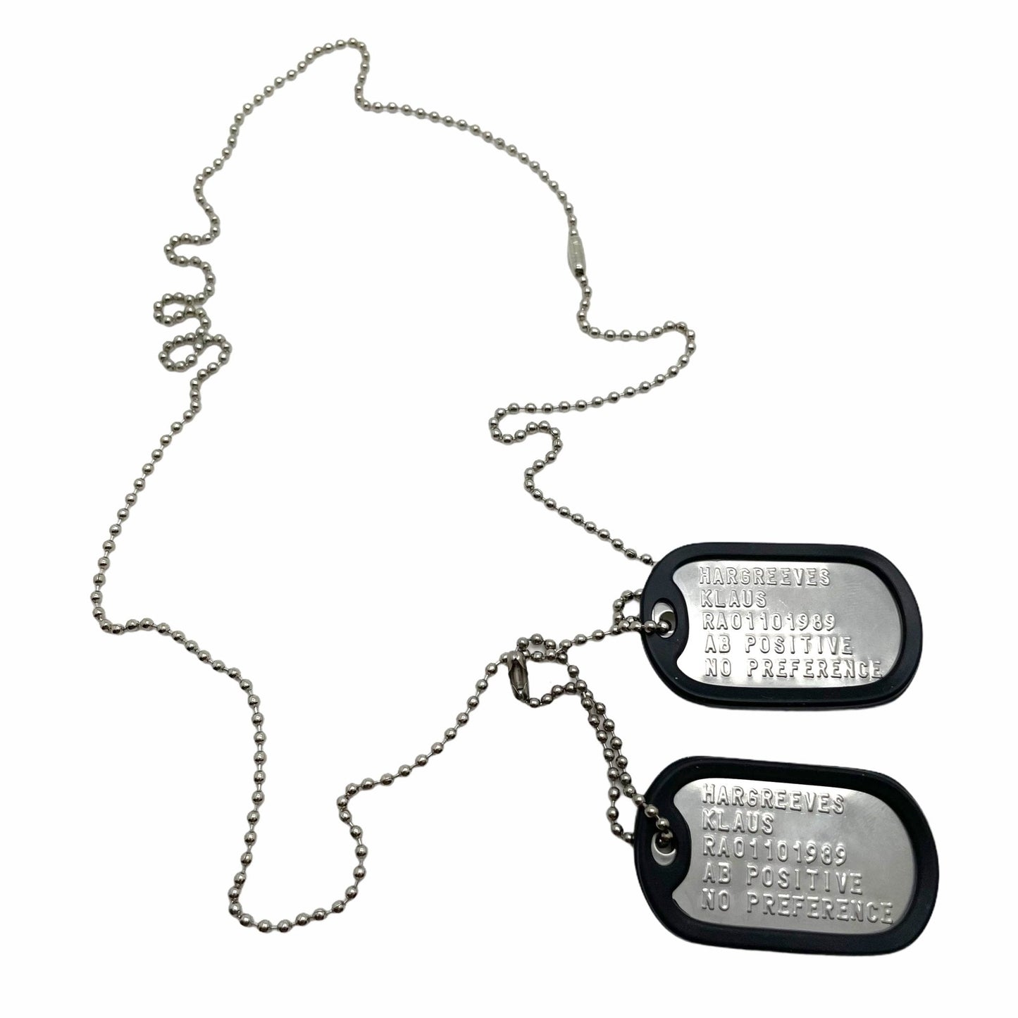 Klaus Hargreeves 'Number Four' Umbrella Academy Military Dog Tags Prop Replica - Stainless Steel - Chain&Silencers  Included