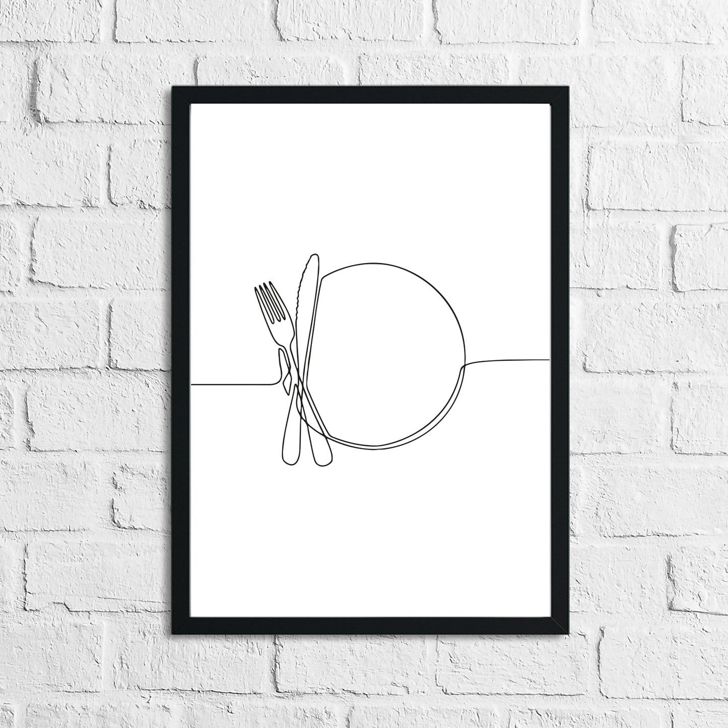 Knife Fork Plate Simple Line Work Kitchen Wall Decor Print
