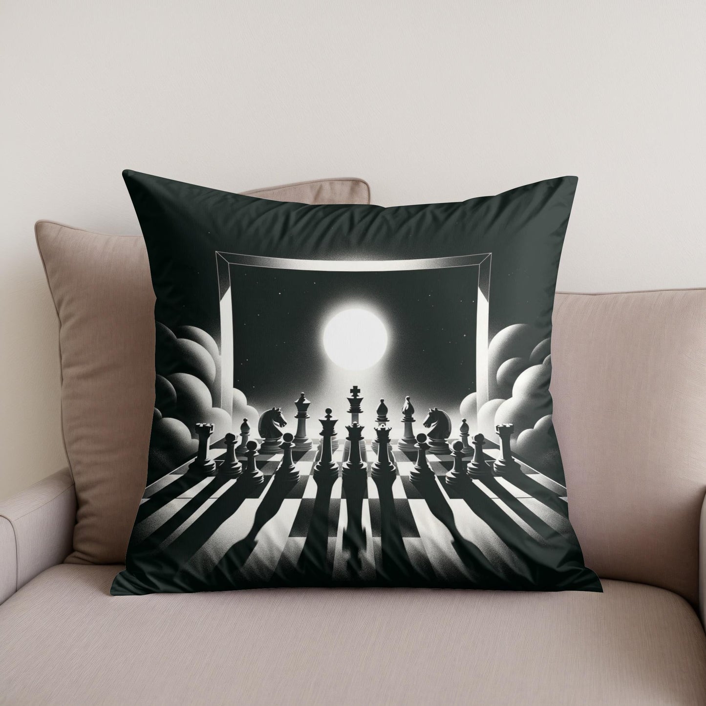 Strategic Shadows: Chessboard Cotton Cushion