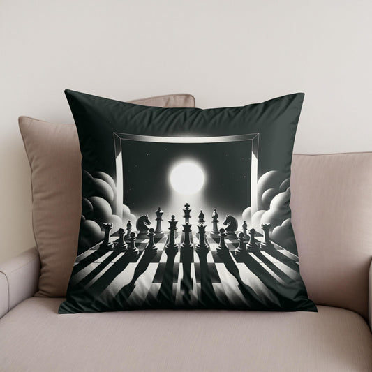 Strategic Shadows: Chessboard Cotton Cushion