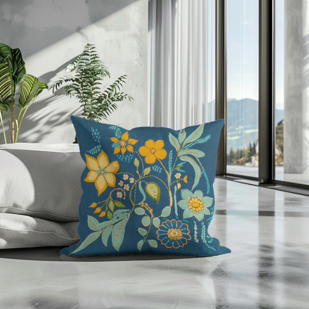 Blue Blossom Cotton Cushion
