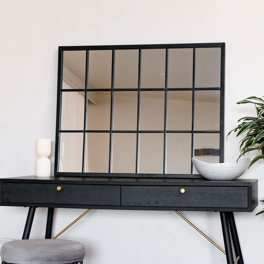 Kyō - Black Metal Rectangle Lattice Window Mirror - 90cm x 70cm