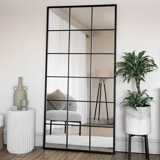 Kyō - Full Length Black Metal Rectangle Lattice Window Mirror - 180cm x 90cm