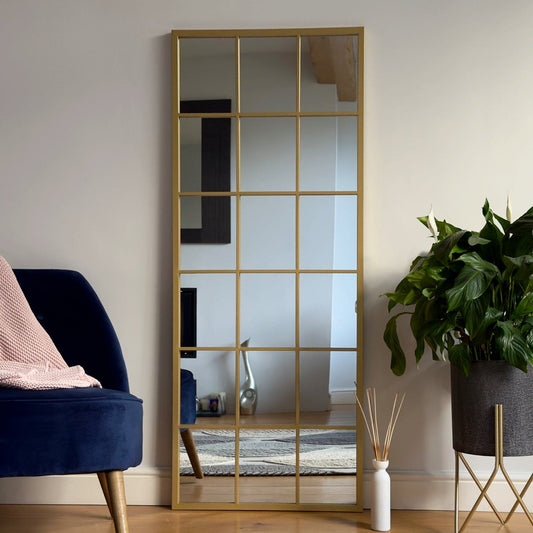 Kyō - Full Length Gold Metal Rectangle Lattice Grid Mirror - 150cm x 60cm