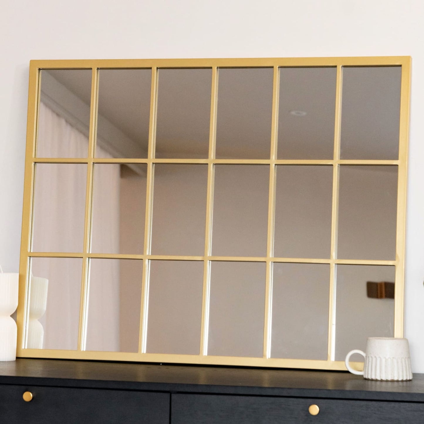 Kyō - Gold Metal Rectangle Lattice Window Mirror - 90cm x 70cm