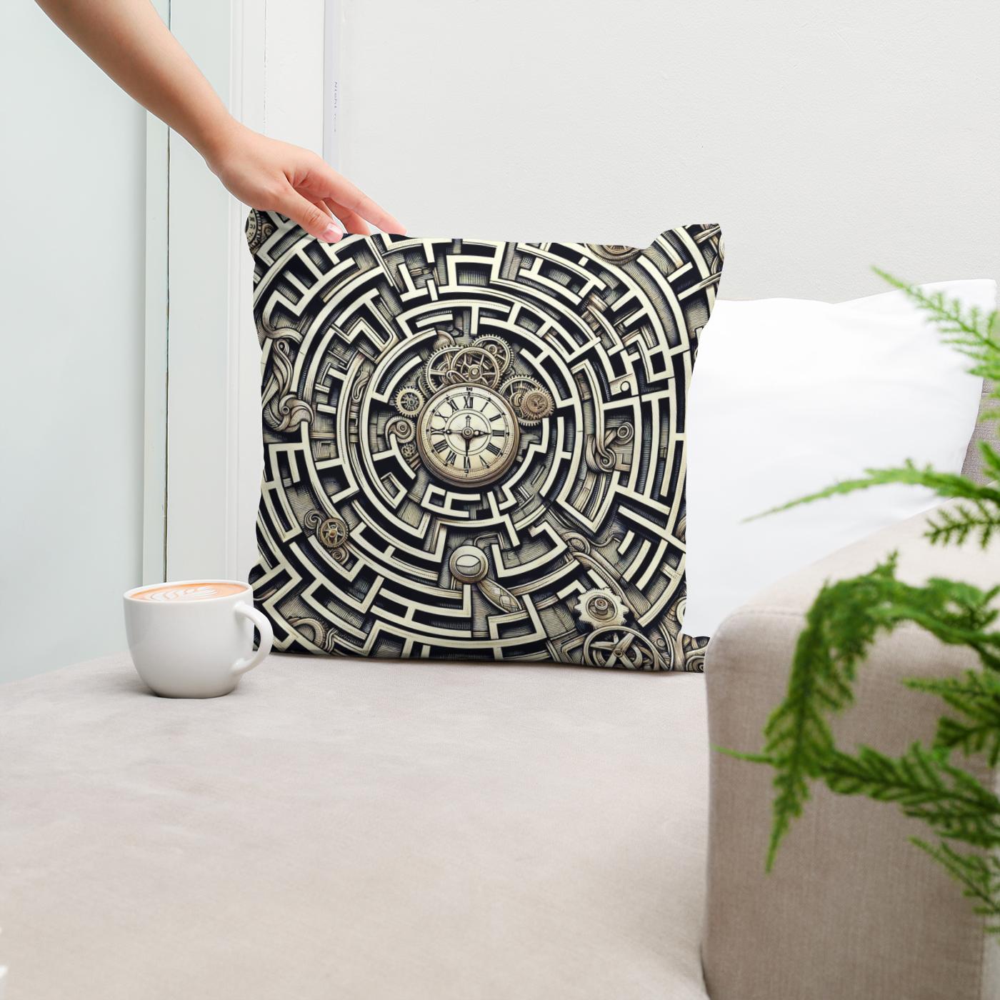 Temporal Labyrinth Elegance Cotton Cushion