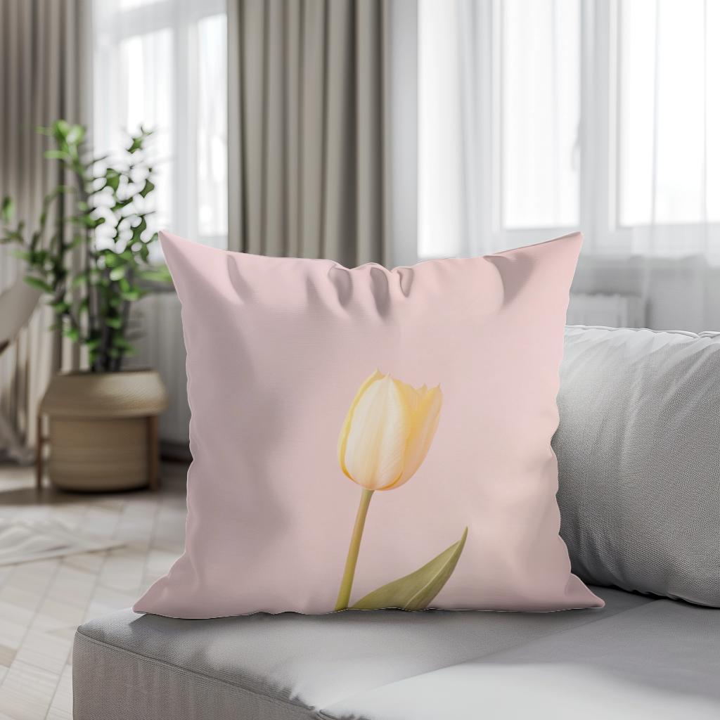 Pastel Yellow Tulip Cotton Cushion