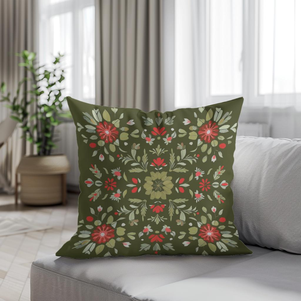 Olive Blossom Cotton Cushion