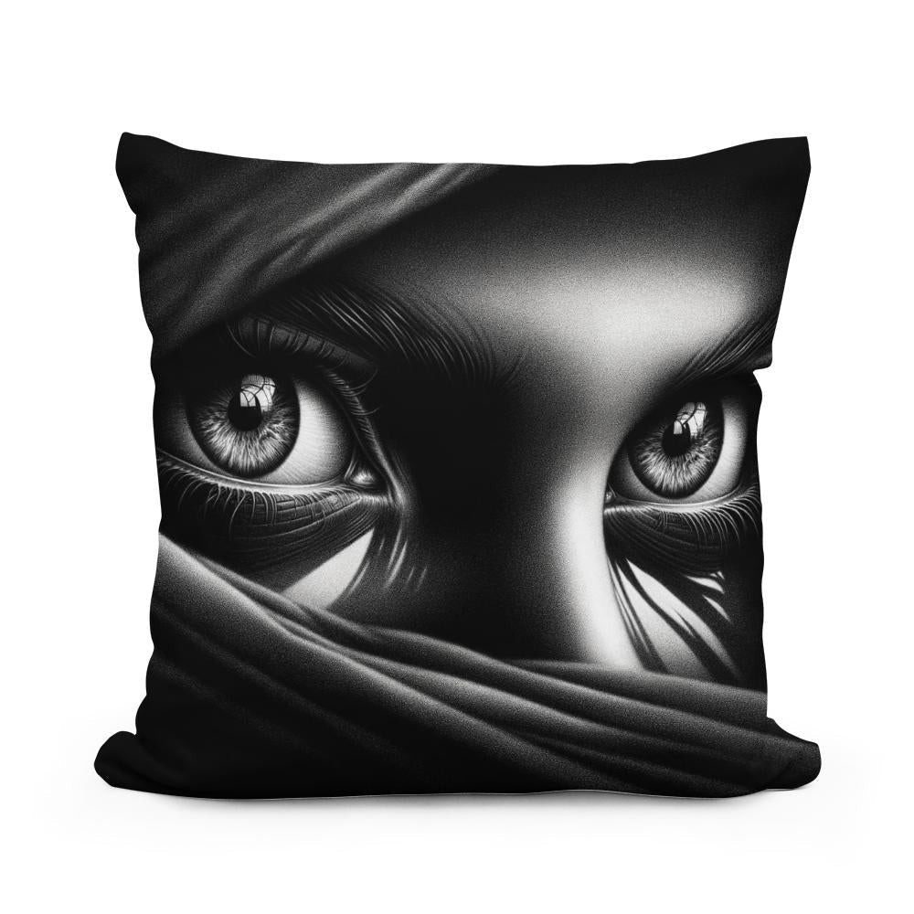 Mystery Gaze: Shadowed Eyes Cotton Cushion