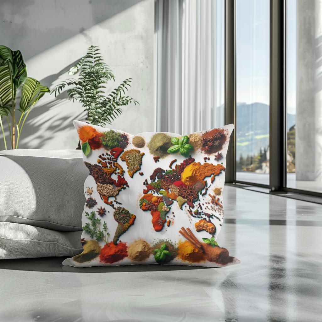 Spice World Map Cotton Cushion
