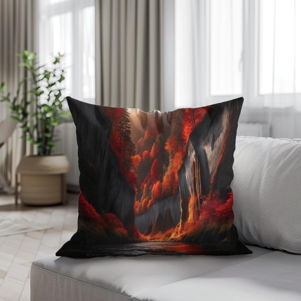 Autumn Canyon River Cotton Cushion