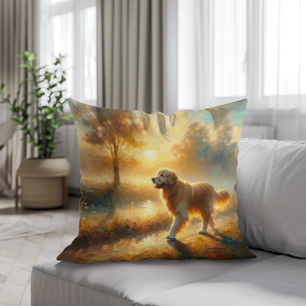 Golden Sunrise Stroll Cotton Cushion
