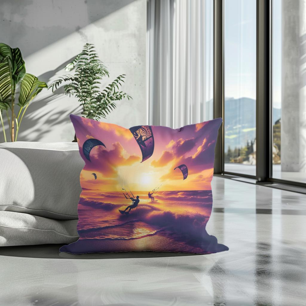 Summer Dusk Kitesurf Cotton Cushion
