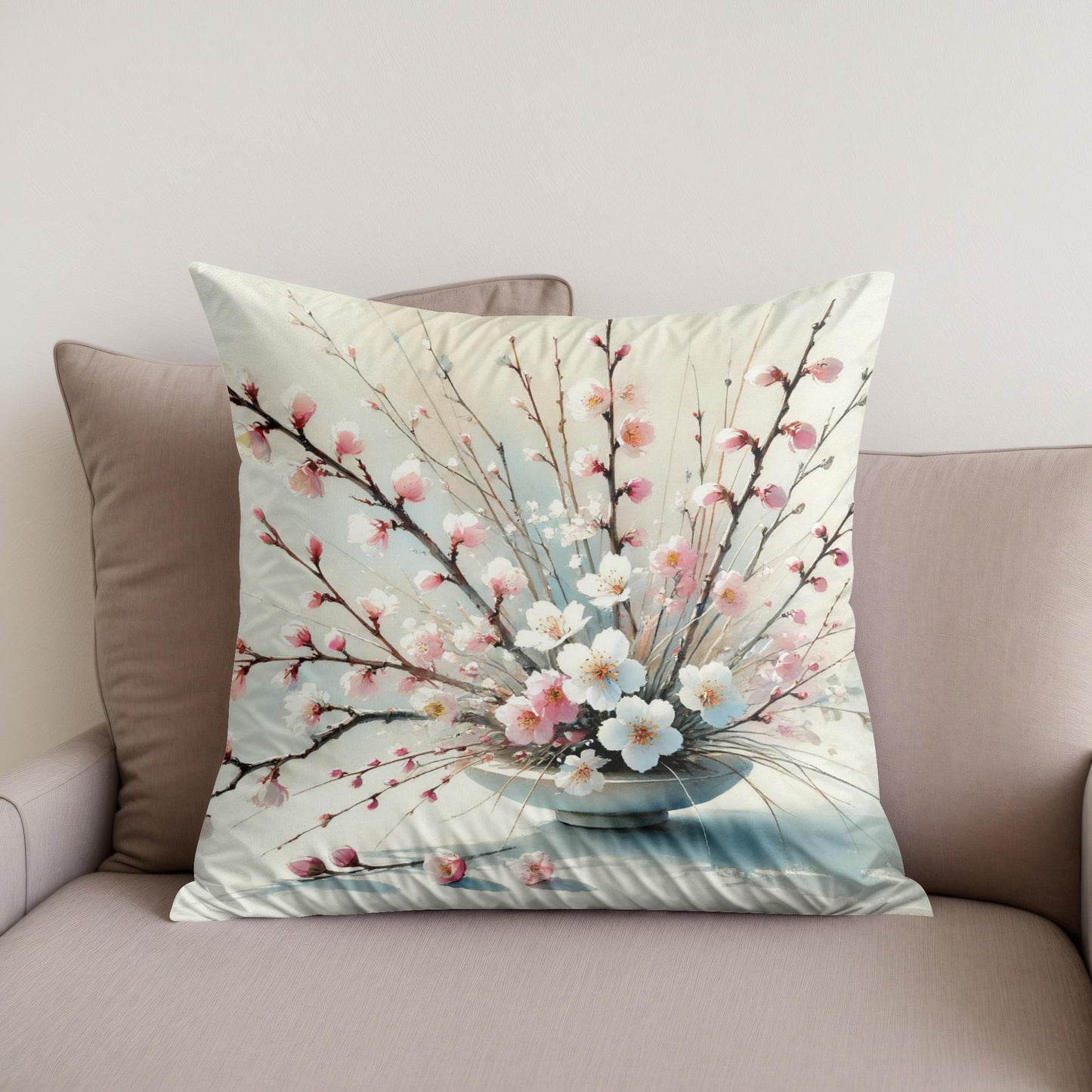 Cherry Blossom Ikebana Cotton Cushion