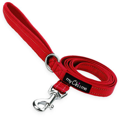 Tiny Trails Reflective 15mm Webbing Lead with Neoprene Handle Lining Red