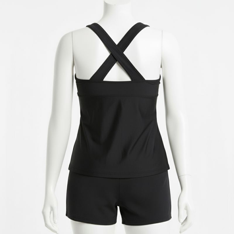 Ladies Incontinence Tankini with Shorts Black Floral