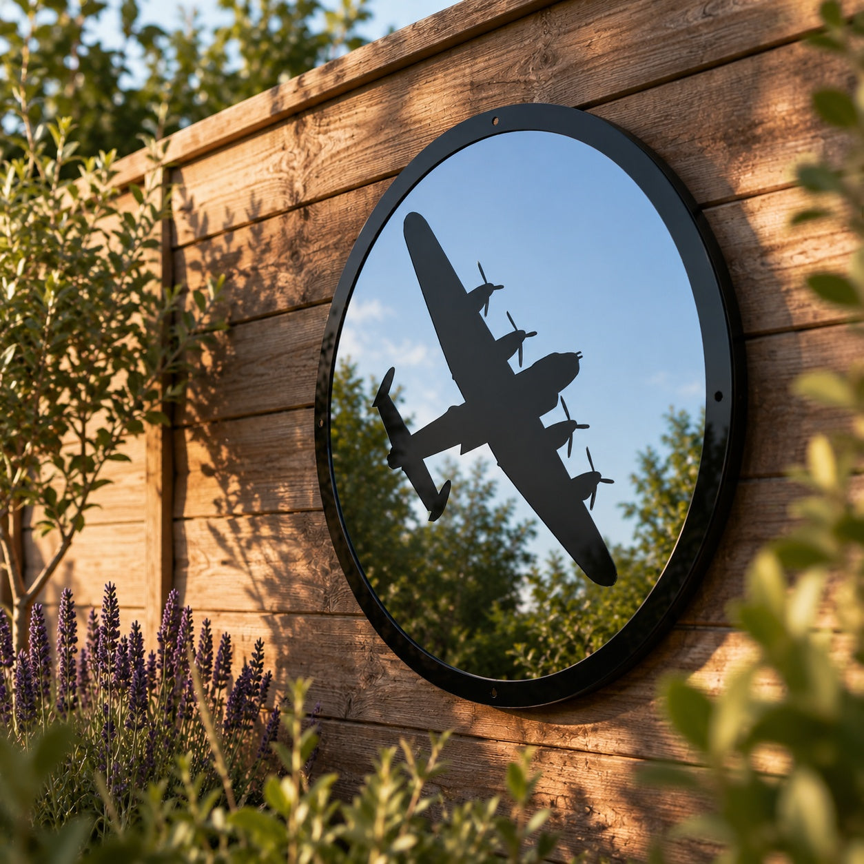 Round SunCatcher Garden Mirror Lancaster Bomber
