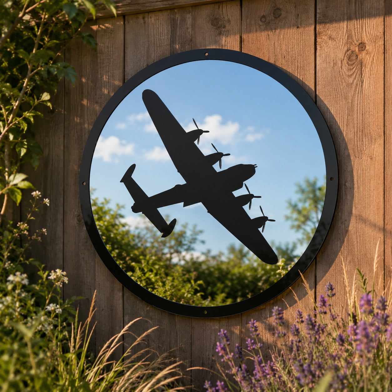Round SunCatcher Garden Mirror Lancaster Bomber