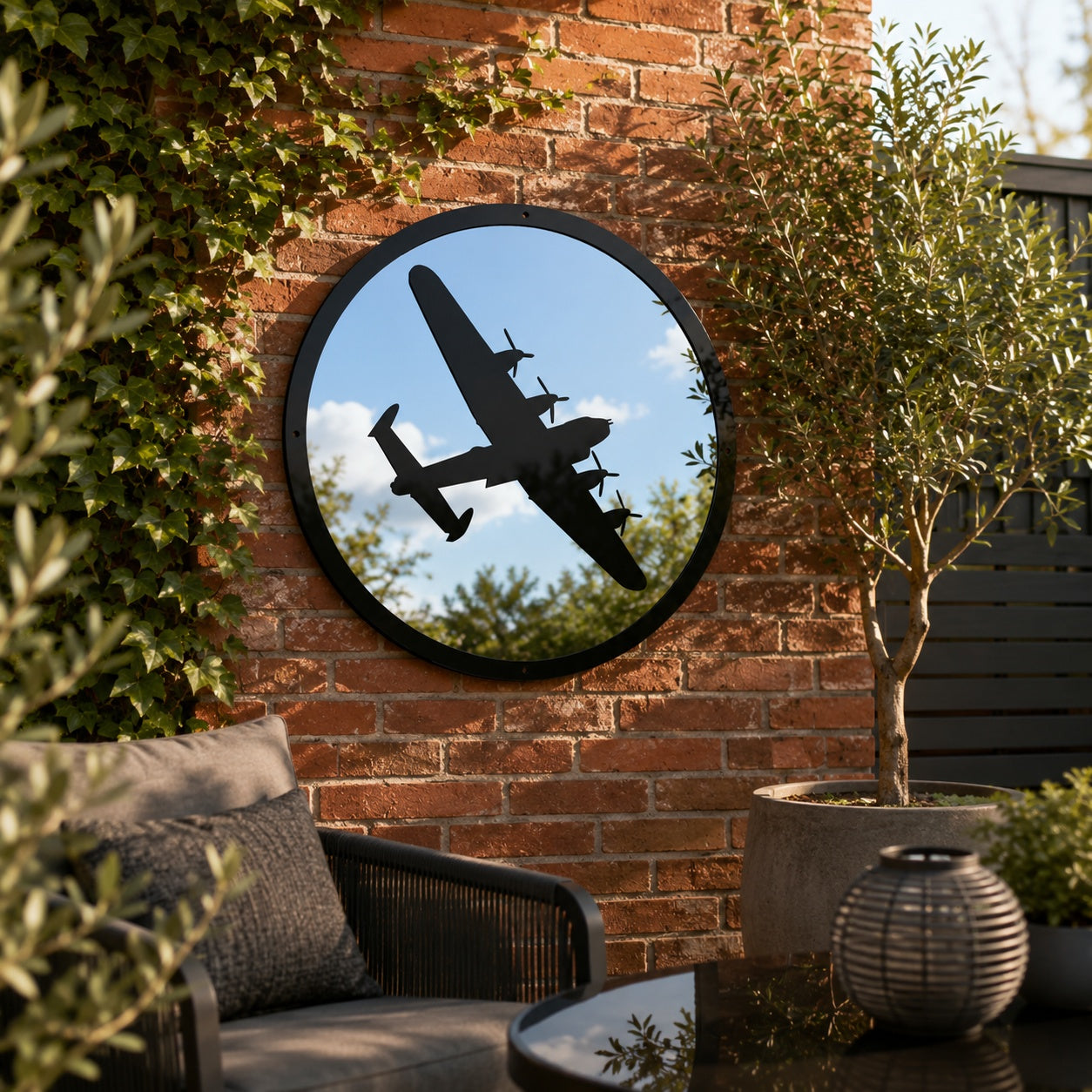 Round SunCatcher Garden Mirror Lancaster Bomber
