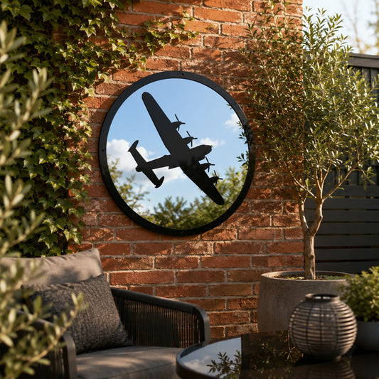 Round SunCatcher Garden Mirror Lancaster Bomber