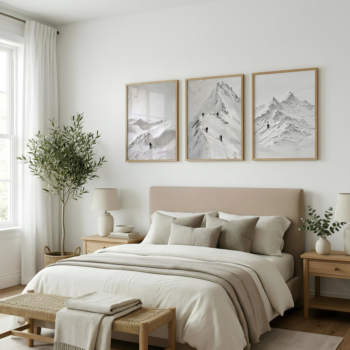 Landscape Art Nordic Mountain Climbers White & Grey Wall Art Prints | Set of 3