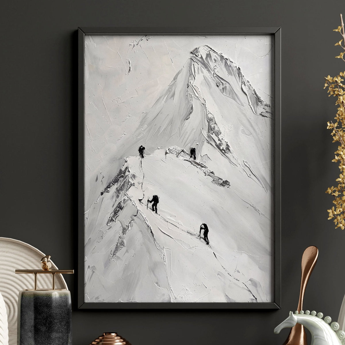 Landscape Art Nordic Mountain Climbers White & Grey Wall Art Prints | Set of 3