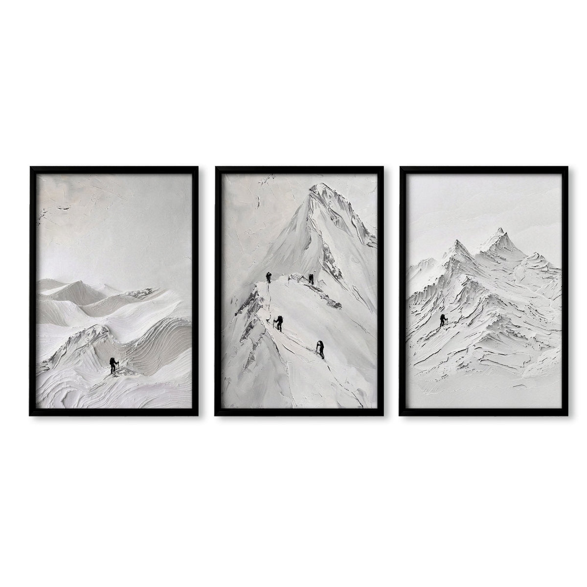 Landscape Art Nordic Mountain Climbers White & Grey Wall Art Prints | Set of 3