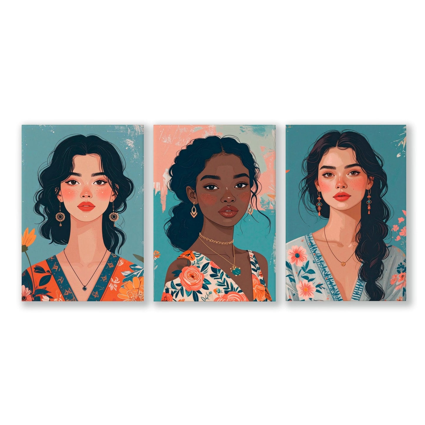 Large Bedroom Wall Art | Set of 3 Boho Women Wall art Prints