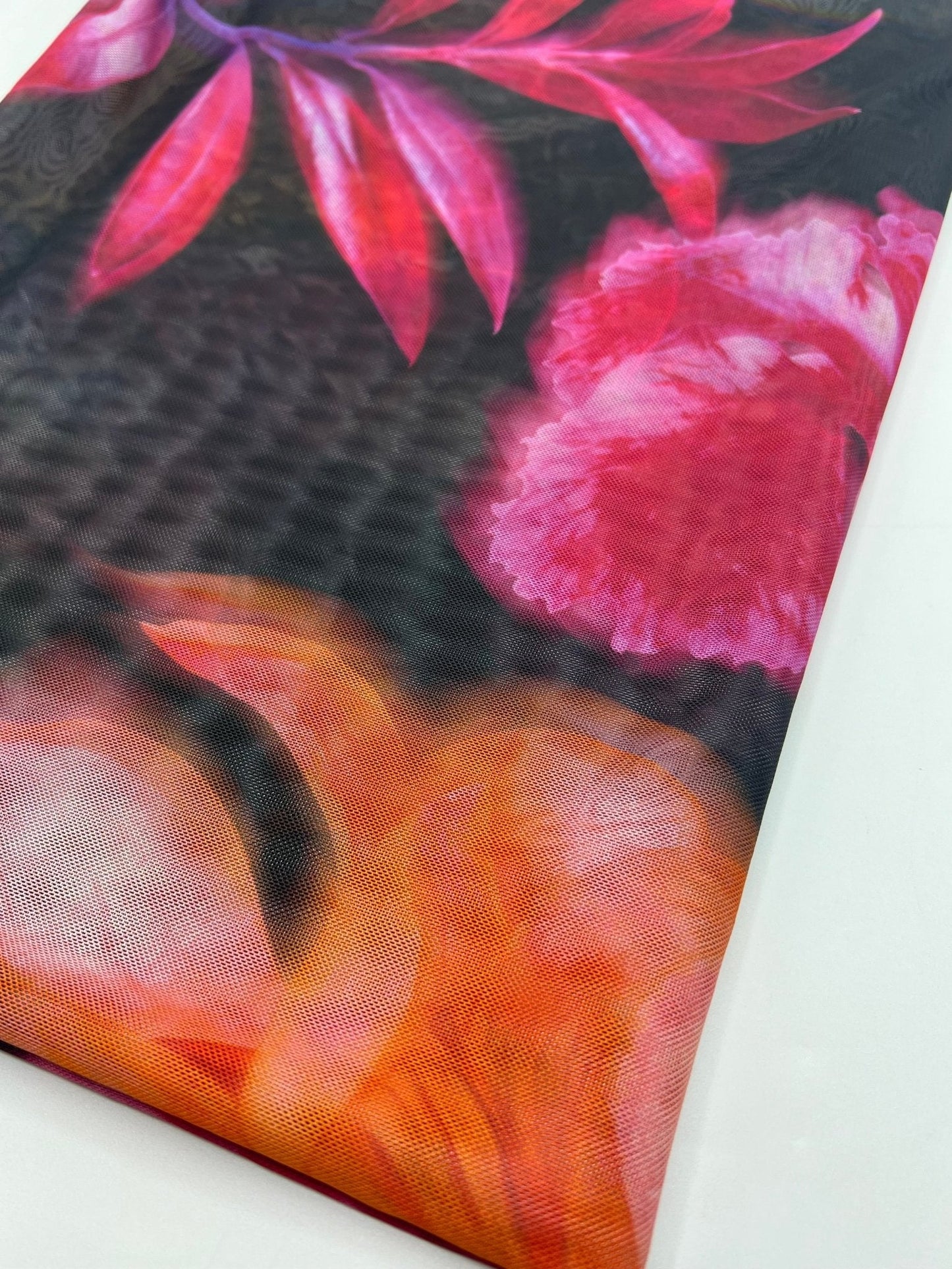 Large Black Floral Print Mesh Fabric Stretch