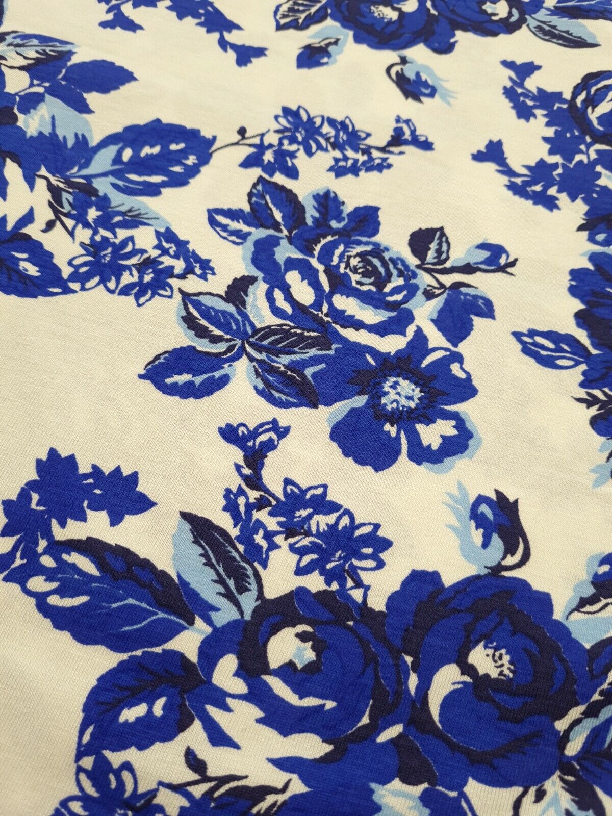 Large Blue Floral Print Viscose Elastane Fabric