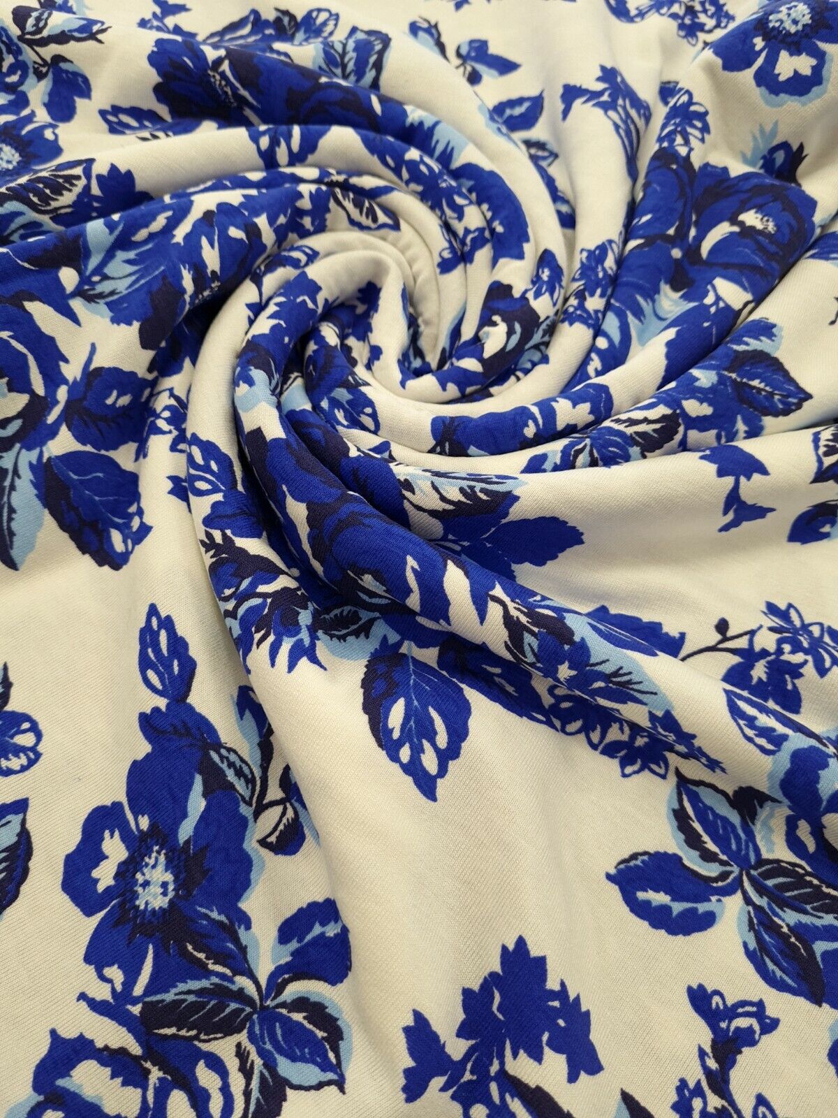 Large Blue Floral Print Viscose Elastane Fabric