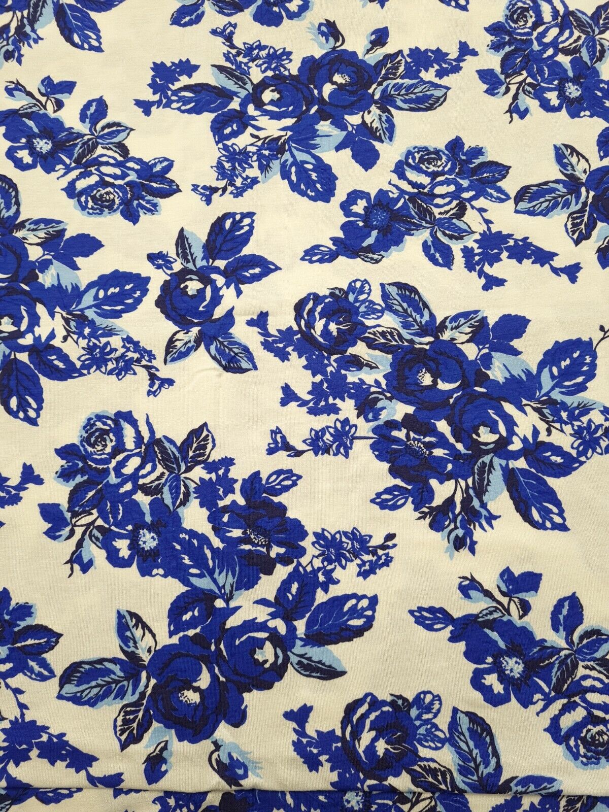 Large Blue Floral Print Viscose Elastane Fabric