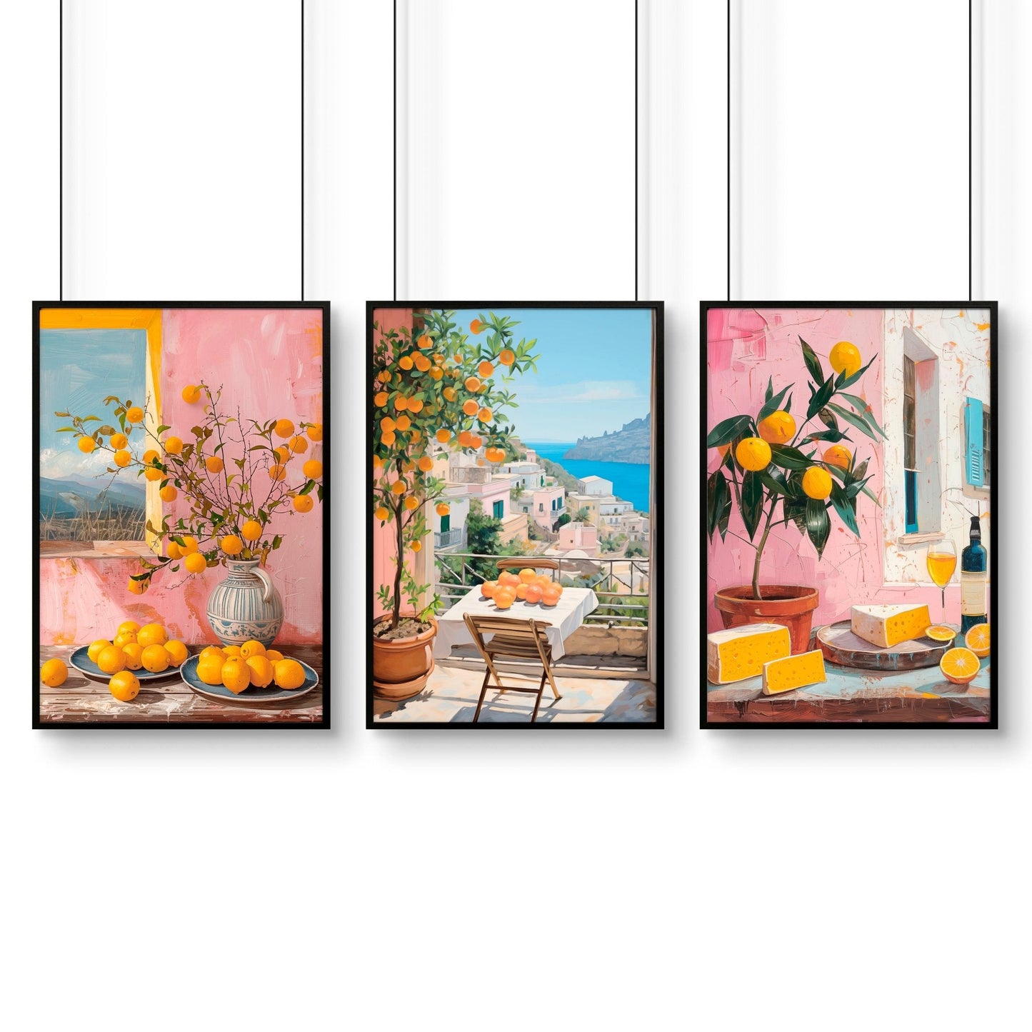 Large Canvas For Living Room | Set of 3 Italian Lifestyle Wall art Prints