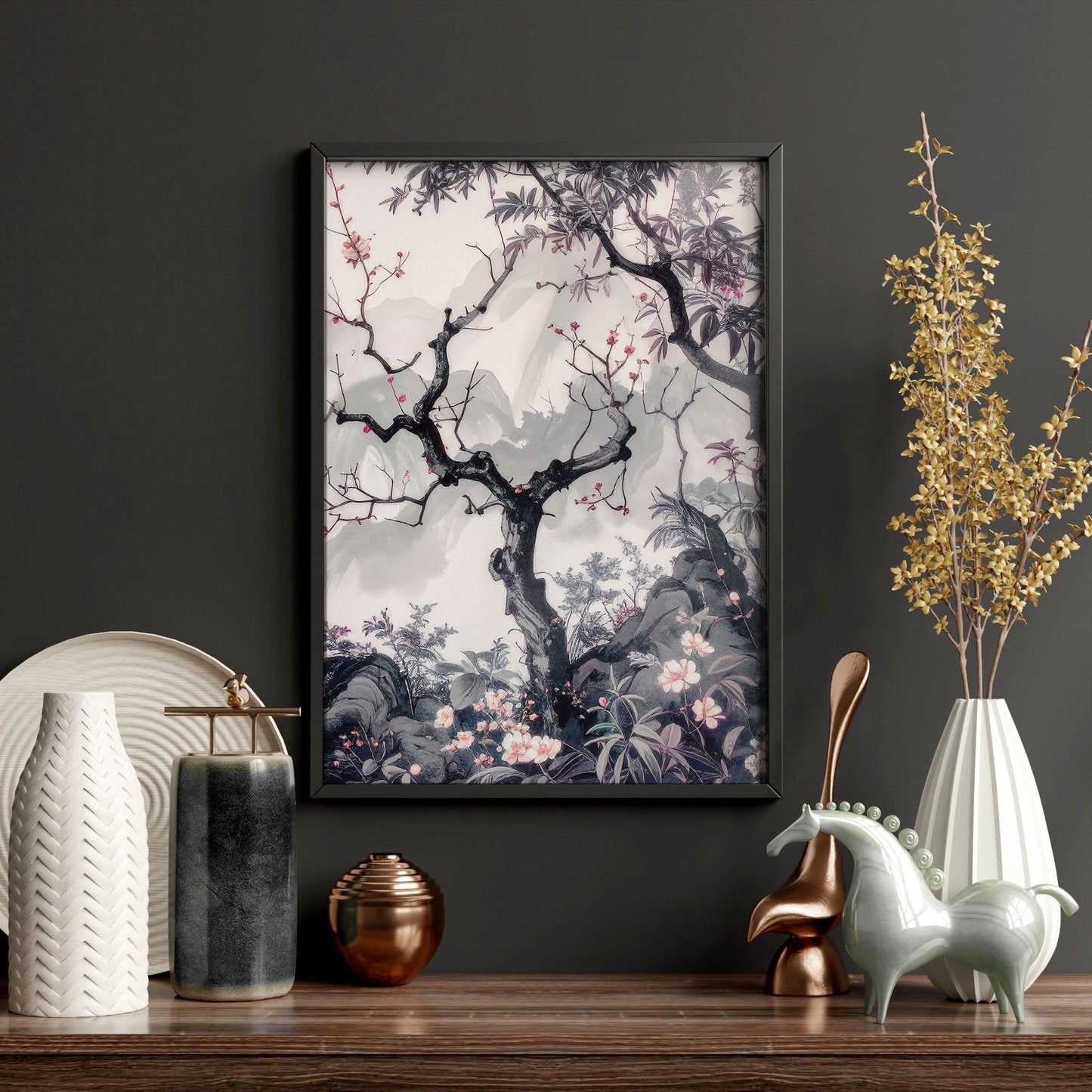 Large Contemporary Wall Art | Set of 3 Chinoiserie Wall art Prints