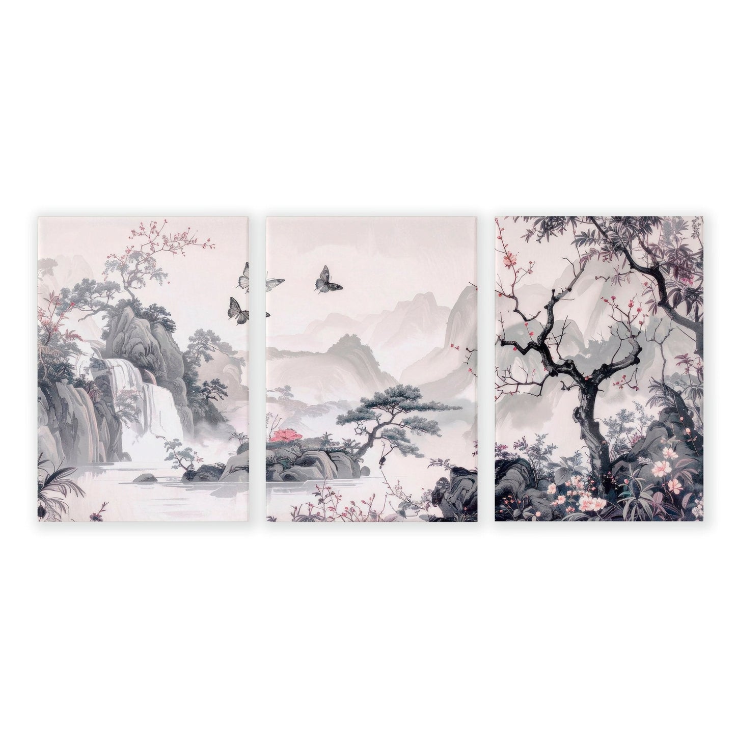 Large Contemporary Wall Art | Set of 3 Chinoiserie Wall art Prints