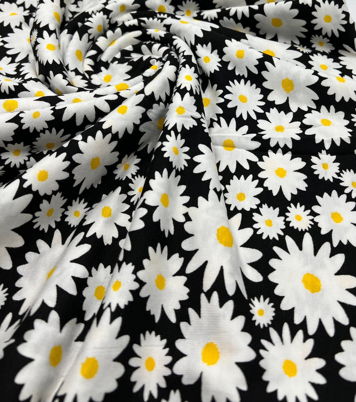 Large Daisy Print Viscose Elastane Fabric