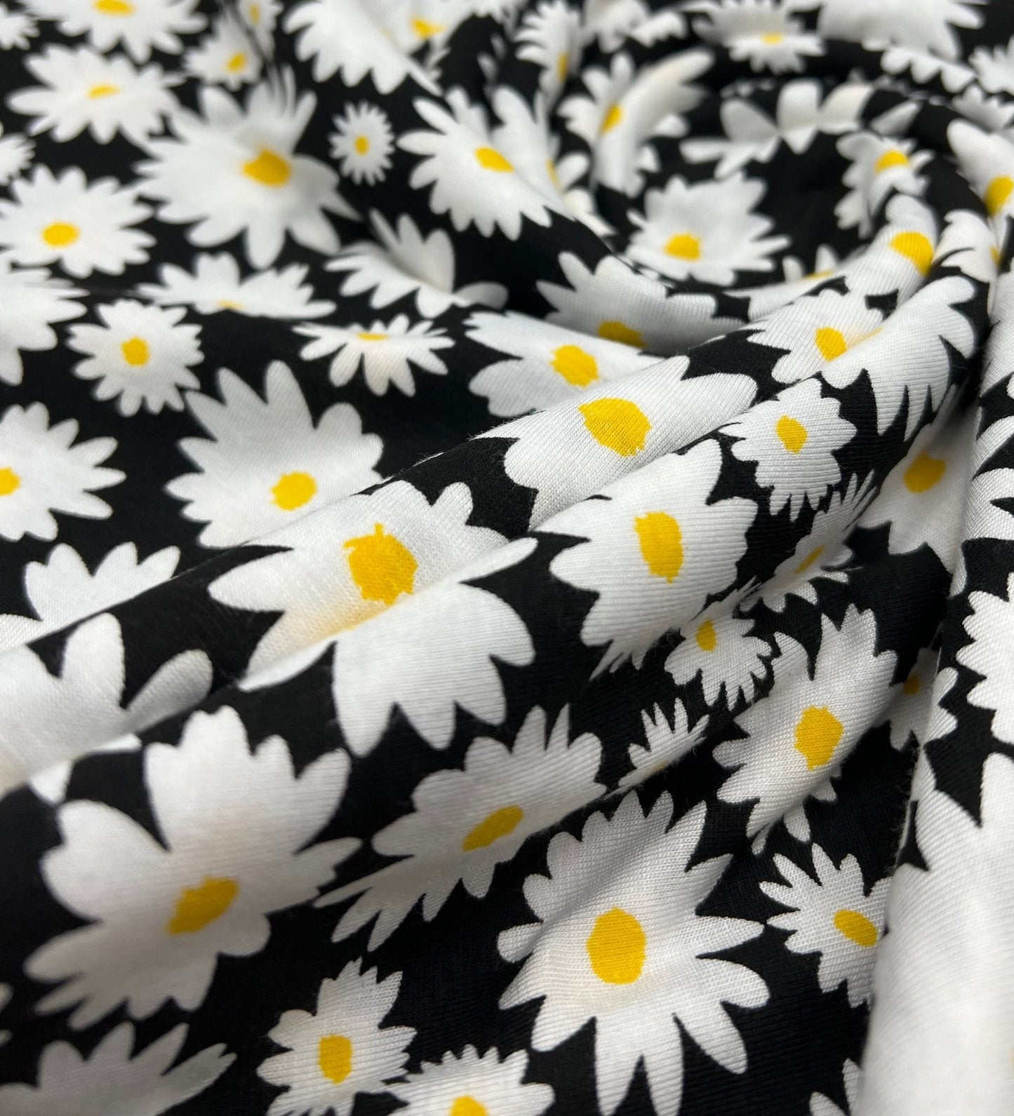 Large Daisy Print Viscose Elastane Fabric