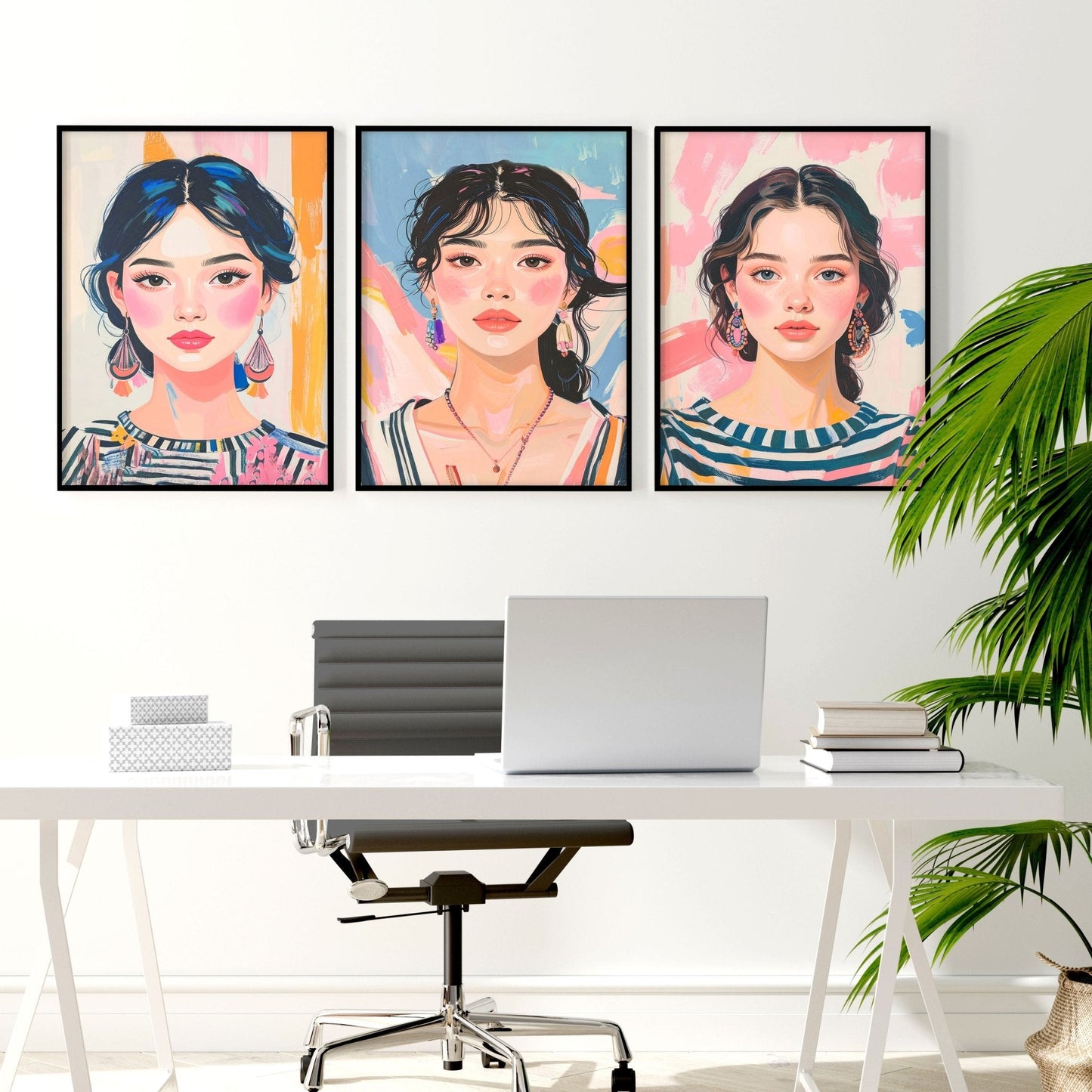 Large Framed Pictures | Set of 3 Boho Women Wall art Prints
