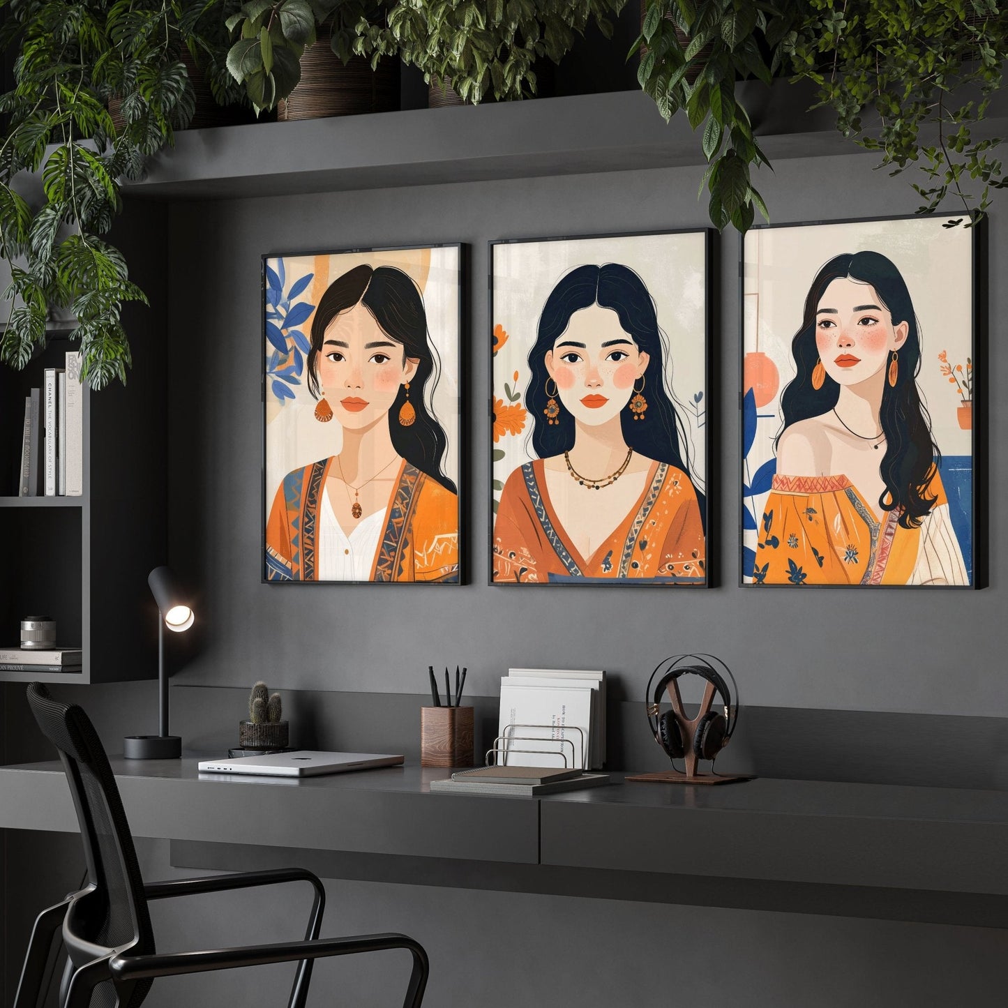 Large Framed Prints | Set of 3 Boho Women Wall art Prints