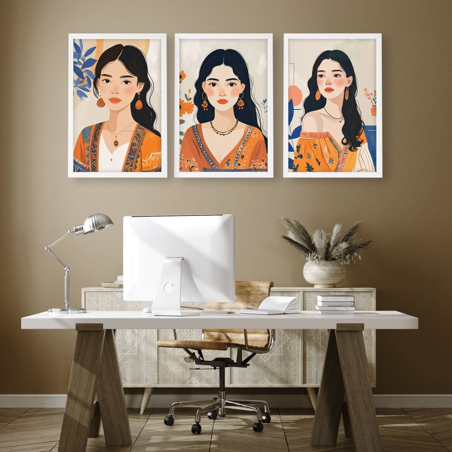 Large Framed Prints | Set of 3 Boho Women Wall art Prints