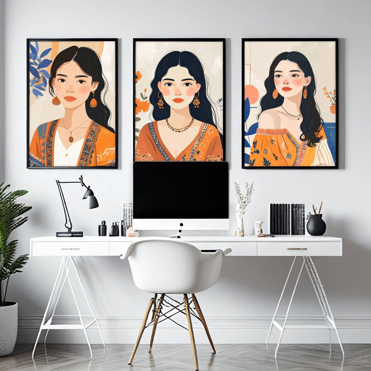 Large Framed Prints | Set of 3 Boho Women Wall art Prints