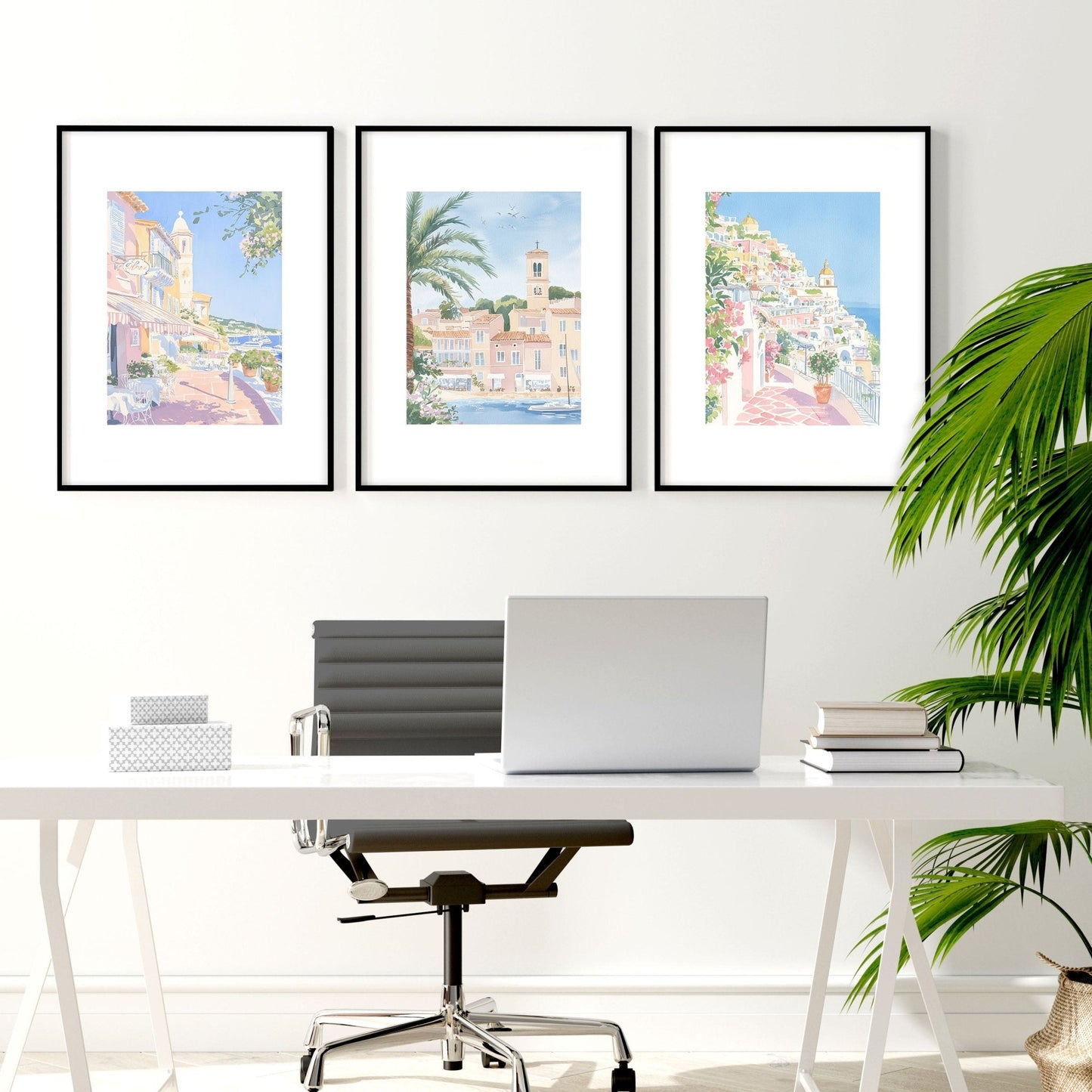 Large Framed Wall Paintings | Set of 3 Beach Decor Wall art Prints