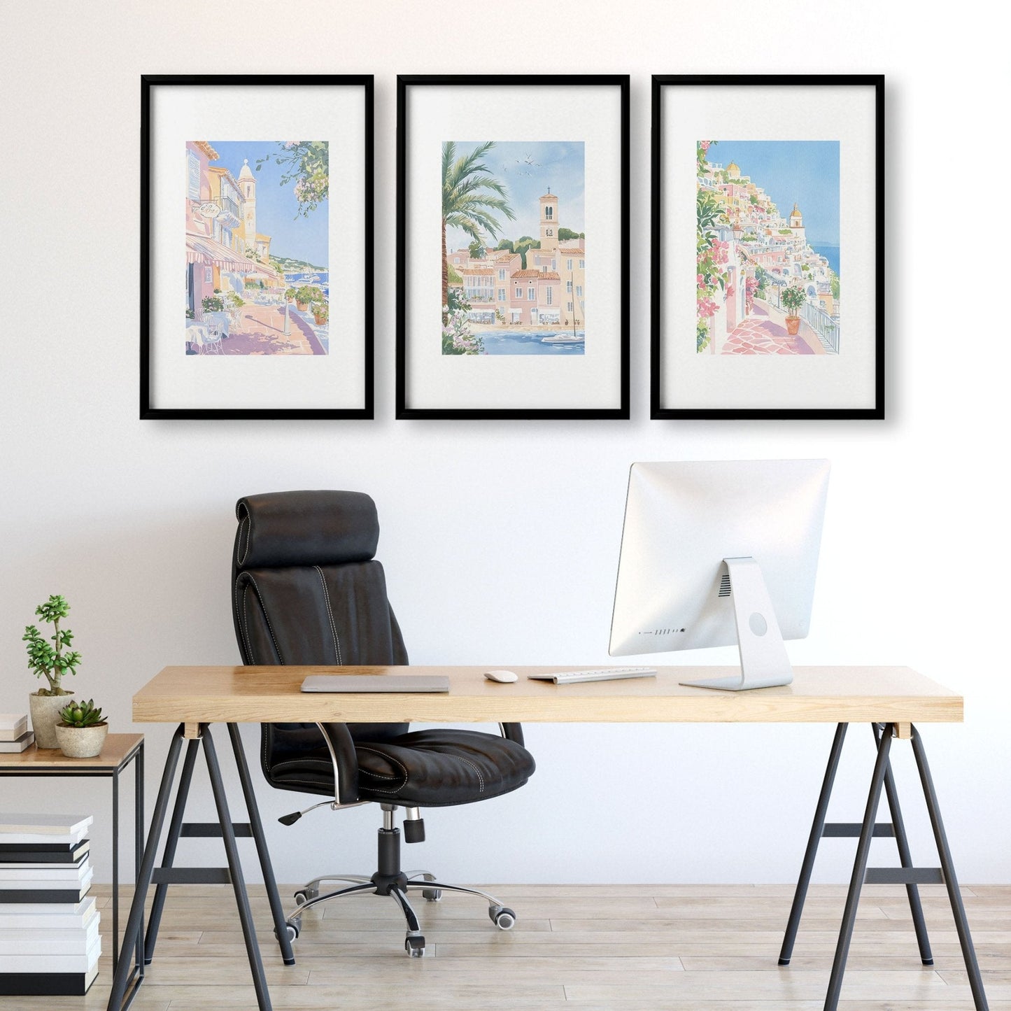 Large Framed Wall Paintings | Set of 3 Beach Decor Wall art Prints