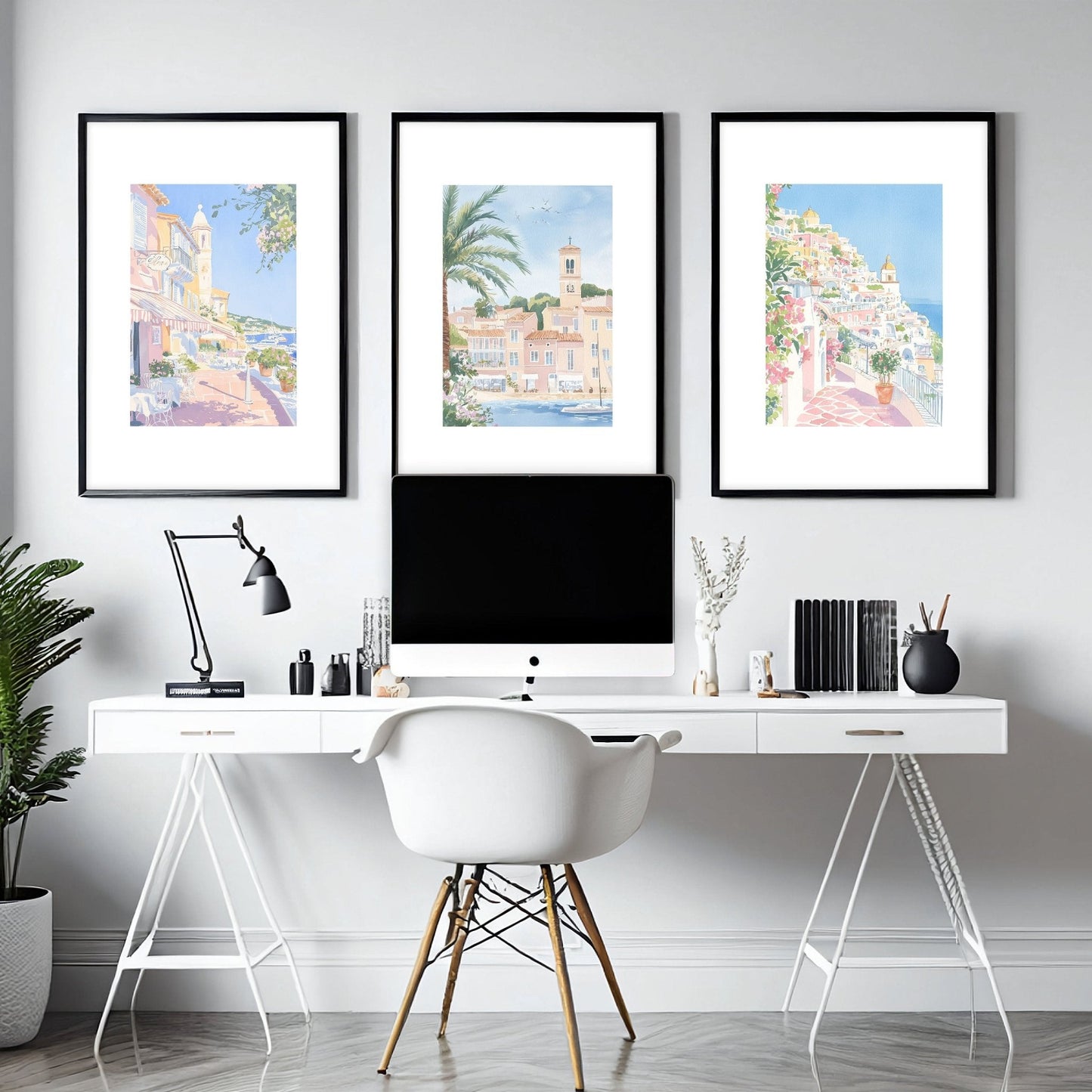 Large Framed Wall Paintings | Set of 3 Beach Decor Wall art Prints