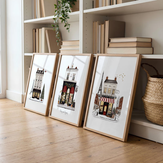 Large Framed Wall Pictures for Living Room Paris Boutique Street Scenes "Paris, pour toujours" | Set of 3