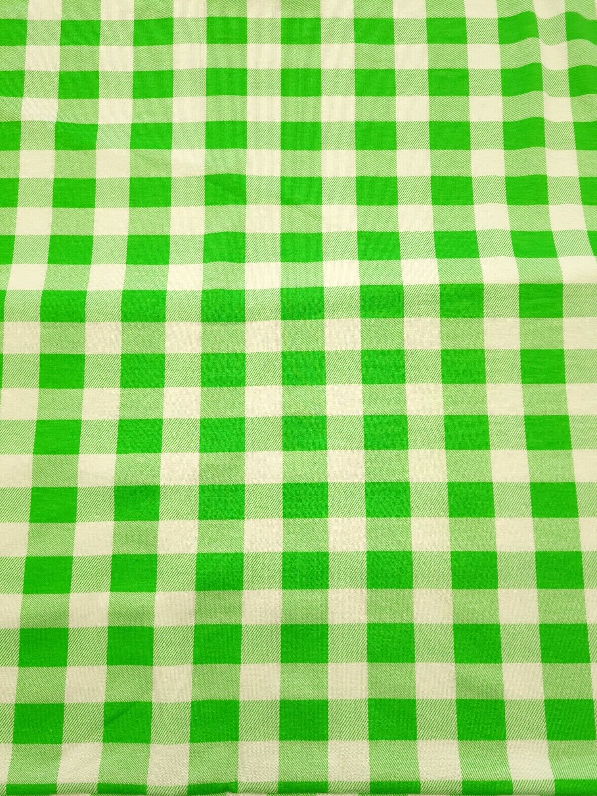 Large Green Gingham Print Viscose Elastane Fabric