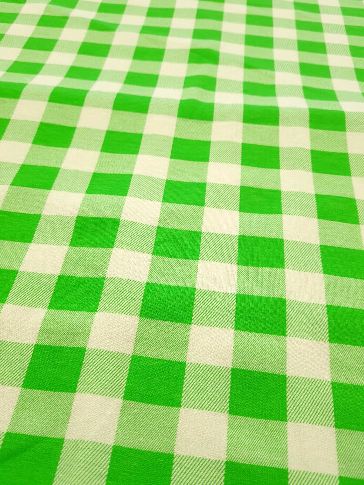 Large Green Gingham Print Viscose Elastane Fabric