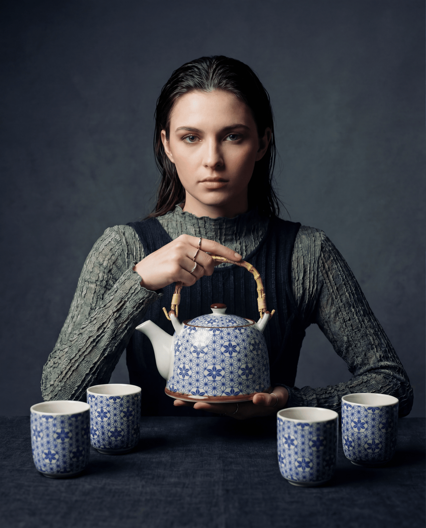 Large Herbal Teapot - Blue Star Design