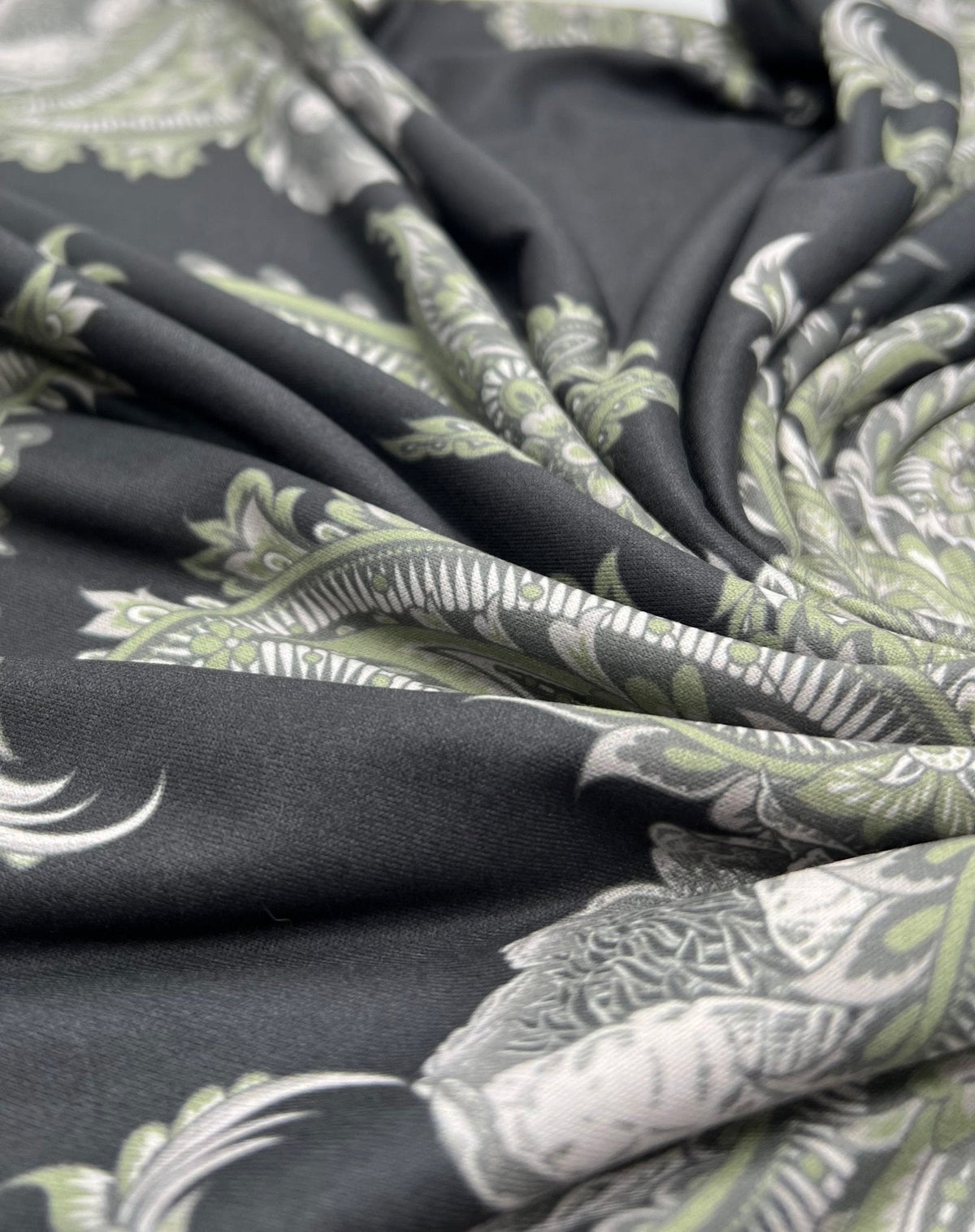 Large Khaki Paisley Super Soft Print Spun Poly Stretch Fabric
