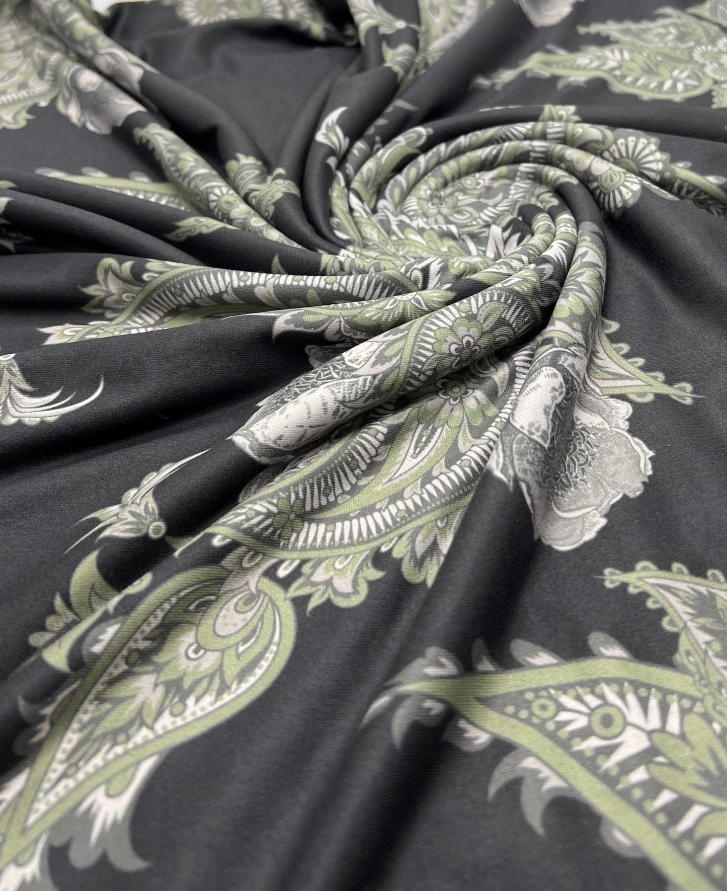 Large Khaki Paisley Super Soft Print Spun Poly Stretch Fabric